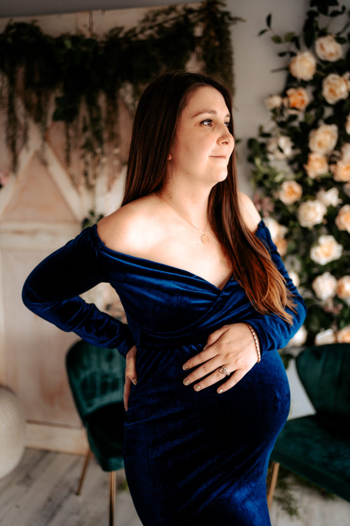 Blue velvet maternity dress 