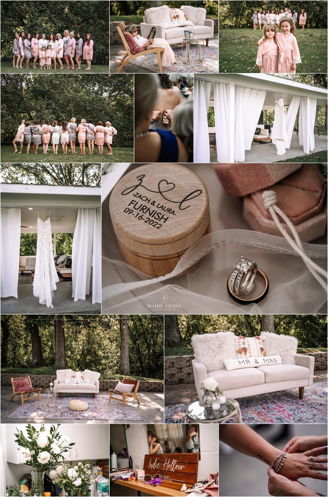 Bridal prep and details from boho wedding at Indie Hollow venue